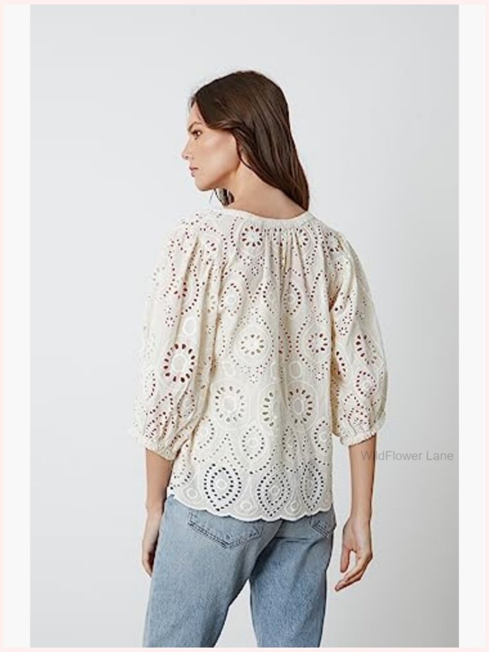 Women's Sleeveless Eyelet V-Neck Blouse - Cotton Top - Picture 3 of 3